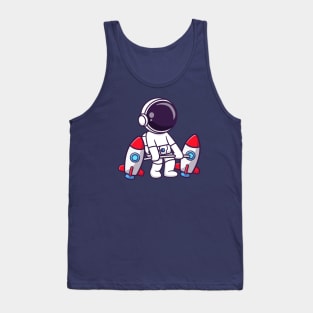 Cute Astronaut Lifting Rocket Barbell Cartoon Tank Top